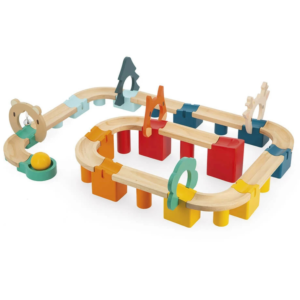 Lesena motorična igrača JANOD Moja prva proga s kroglicami za najmlajše otroke