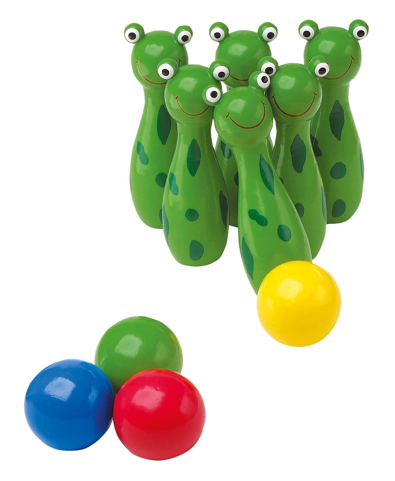 Small Foot leseno kegljanje Žabice – leseni keglji in krogla za otroke
